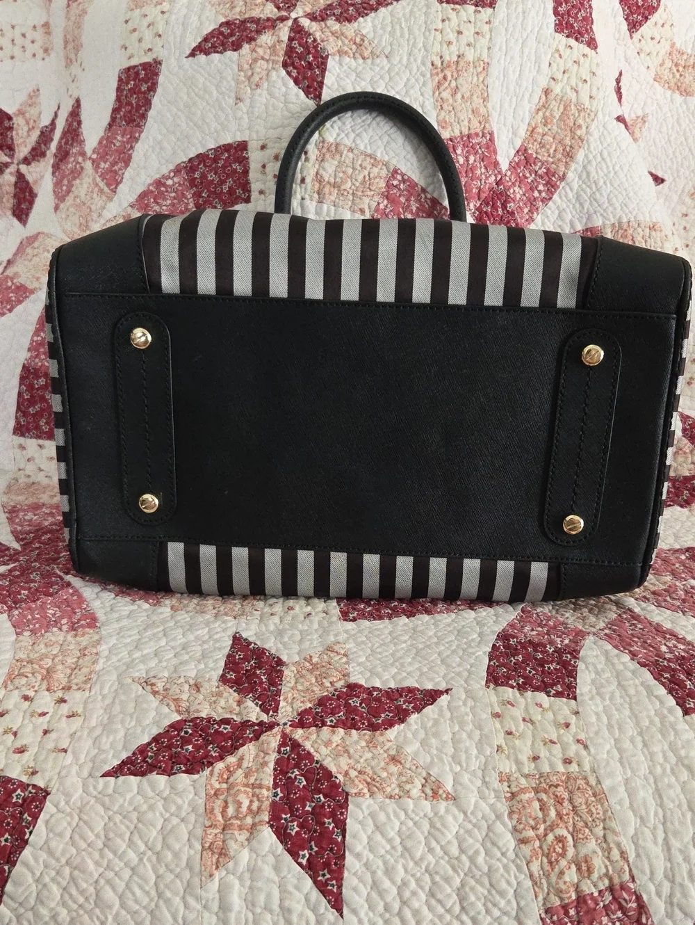 henri bendel Black and Grey Striped Dome Satchel with Gold Hardware